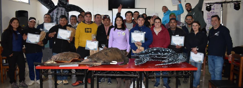 Pescadores artesanales e industriales de las flotas pesqueras de Chile aprendieron sobre técnicas de manipulación, reanimación y liberación de tortugas marinas