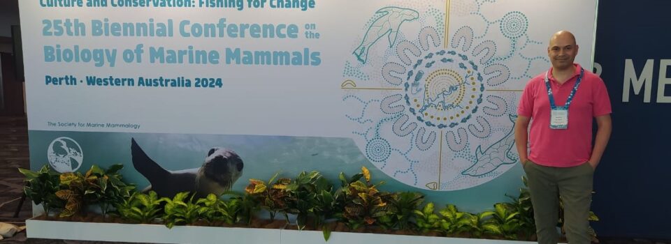 Researcher from the Fisheries Development Institute presents work at a conference on marine mammals in Australia